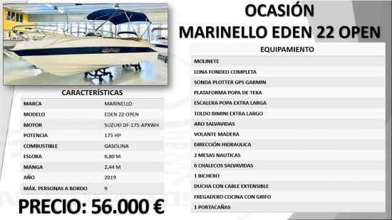 Marinello Eden 22 Open d’occasion à vendre